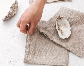 Natural linen waffle hand towels for guest, travel. Organic Christmas towel set: face, hand, bath, washcloth. Quick dry, absorbent