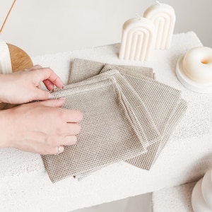 Waffle linen reusable face towel set. Open weave eco friendly, organic makeup remover cloths. Natural washcloth, quick absorbent, dry Open Weave Waffle