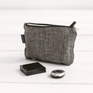 Piccola borsa da trucco in lino nero per cosmetici, viaggi. Borsa da toilette con cerniera per matite, chiavi, iPhone. Varie dimensioni