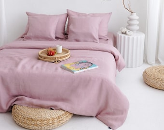 Funda nórdica rosa empolvado: tamaño individual, matrimonial, matrimonial, queen y king. Edredón en tonos tierra, juego de cama minimalista natural. Regalo de Navidad para invitados.