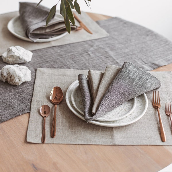 Natural linen placemats for holiday. Rustic wedding place mats. Christmas, Thanksgiving day grey placemat set of 4, 6, 8. Various color