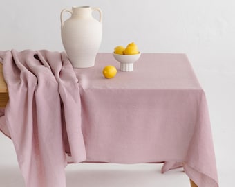 Dusty pink linen tablecloth: wedding, birthday. Christmas, Thanksgiving, fall dining table cloth. Natural new home, holiday hosting gift