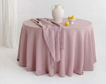 Pink round linen tablecloth: wedding, Christmas, Thanksgiving, fall table decor. Holiday dining table cloth. New home, birthday gift