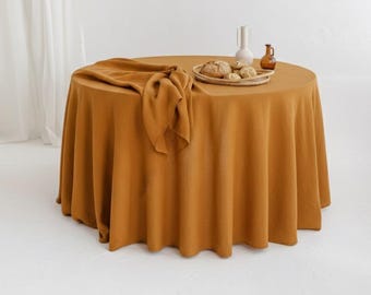 Cinnamon round linen tablecloth: country wedding, birthday, kitchen, holiday. Brown Thanksgiving, Christmas table cloth. Fall table decor