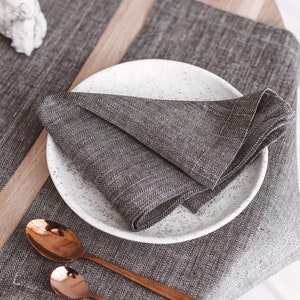 Modern Black Linen Napkins for Wedding, Holiday, Christmas Dining Table. Natural Linen Cloth Napkin Set of 2, 4, 6 & more. Various Color