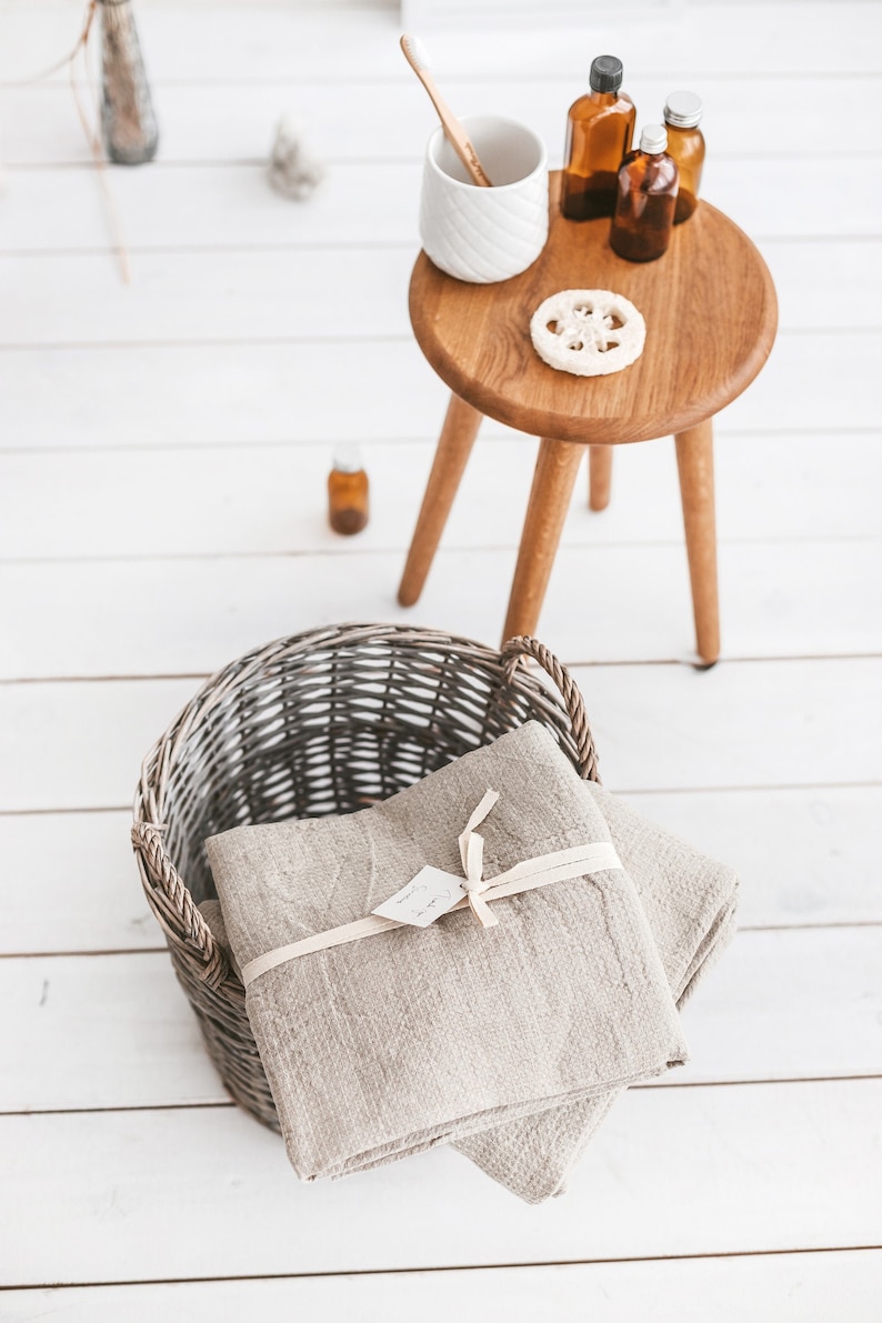 Ensemble de serviettes de bain gaufrées en lin naturel pour les mains, le visage, la plage et les voyages. Serviette pour cadeau de nouvelle maison. Léger, absorbant rapidement, sèche. Différentes tailles 1 Bath Towel