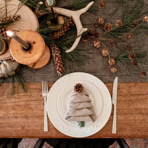 Modern black table runner for Christmas, Thanksgiving day. Natural linen long table runner for rustic or fall holiday, wedding, farmhouse image 5