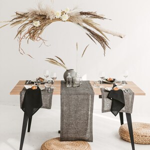 Modern black table runner for Christmas, Thanksgiving day. Natural linen long table runner for rustic or fall holiday, wedding, farmhouse image 7