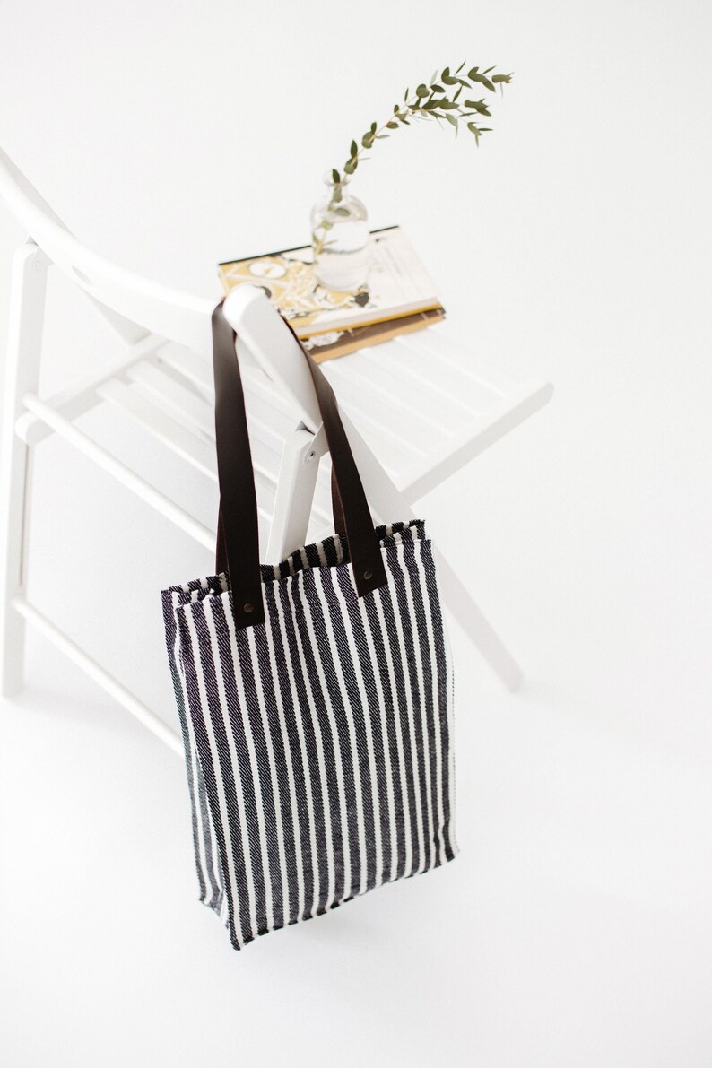 Large Linen Tote Bag With Zipper. Striped Large Linen Market | Etsy UK