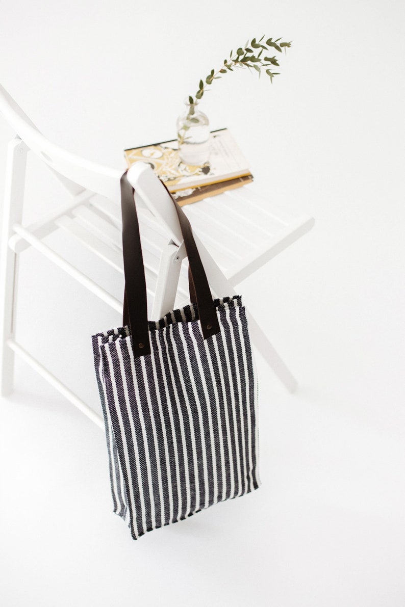Large Linen Tote Bag With Zipper. Striped Large Linen Market Etsy UK