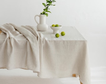 Light grey linen tablecloth: Christmas, Thanksgiving, holiday. Wedding dining table cloth. Hosting, new home gift. Fall table decor