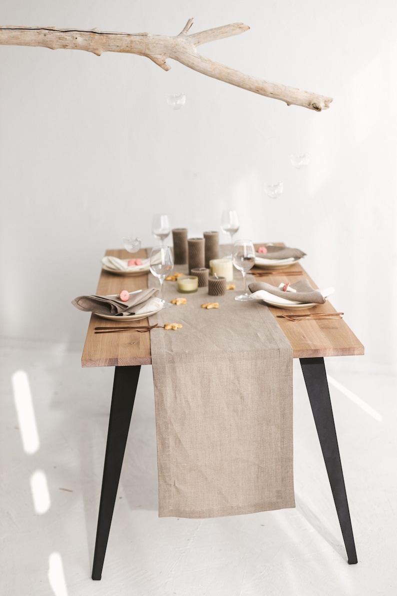 Thing Stories natural linen table runner – perfect for elegant yet simple tablescapes at a rustic wedding, Christmas dinner, or Thanksgiving celebration. This eco-friendly runner also suits birthday parties and Mother's Day events, adding charm to any seasonal or holiday setting.