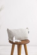 White linen large makeup bag: travel toiletry bag for women, men. Eco friendly washable gym cosmetic bag, zipper pouch. Back to school gift product logo
