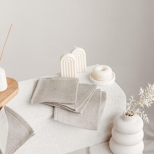 Waffle linen reusable face towel set. Open weave eco friendly, organic makeup remover cloths. Natural washcloth, quick absorbent, dry image 3
