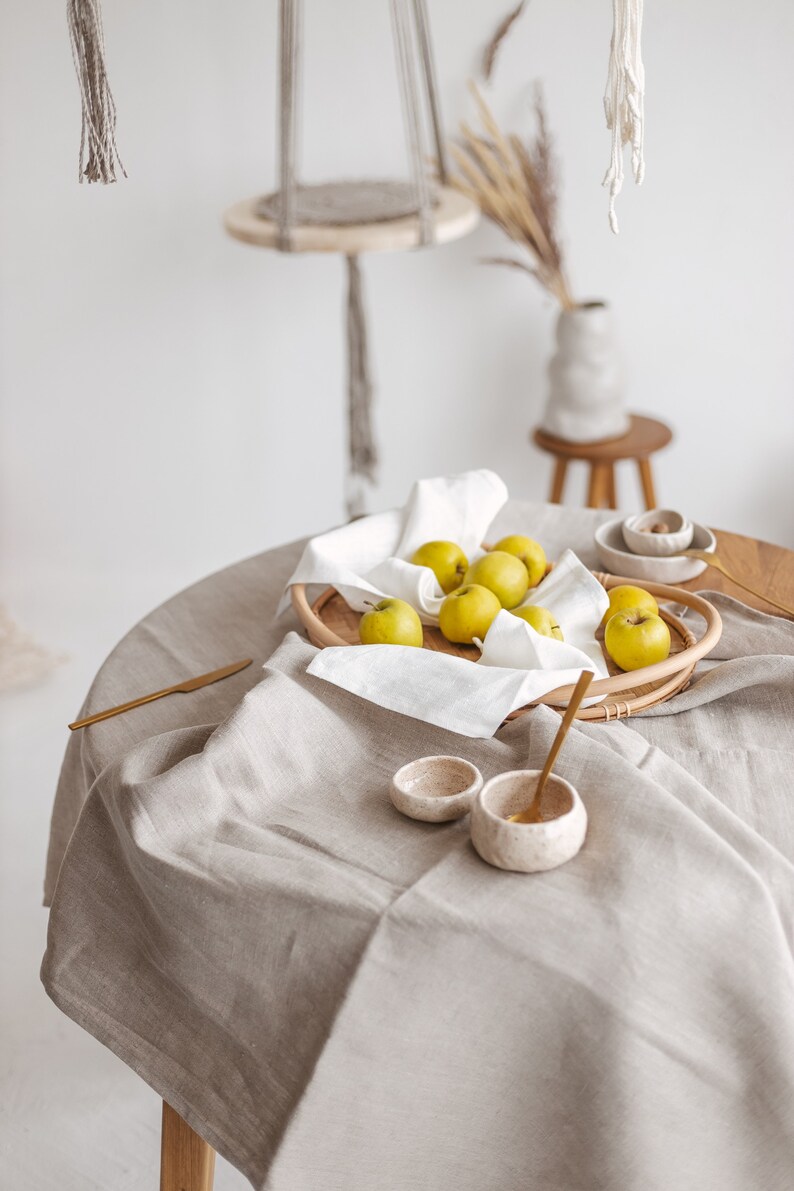 Natural linen wedding tablecloth. Round, oval holiday, Thanksgiving table cloth. Boho, vegan dining grey tablecloth. Various color, sizes image 4