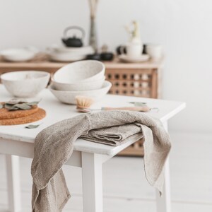 Set of natural linen waffle tea towels for kitchen. Organic open weave linen dish cloths for farmhouse. Soft hand towels as new home gift image 6