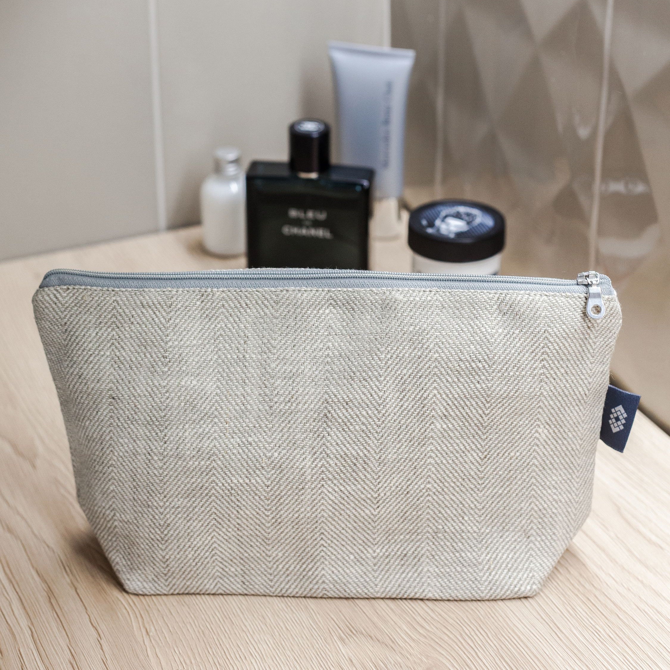 Large White Linen Cosmetic Pouch Makeup Case with Pockets Etsy