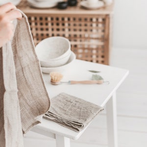 Set of natural linen waffle tea towels for kitchen. Organic open weave linen dish cloths for farmhouse. Soft hand towels as new home gift image 5