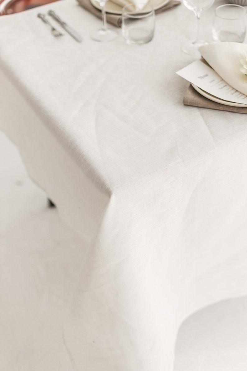 White Modern Linen Tablecloths for Wedding Holiday Dining Etsy
