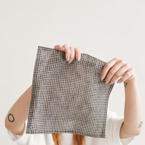 Waffle linen reusable face towel set. Open weave eco friendly, organic makeup remover cloths. Natural washcloth, quick absorbent, dry Black Waffle
