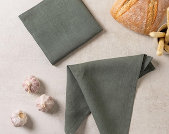 Forest green natural linen dishcloths: eco friendly towel, kitchen cloth. Organic cleaning washcloth, dish towel set. Quick absorbent, dry