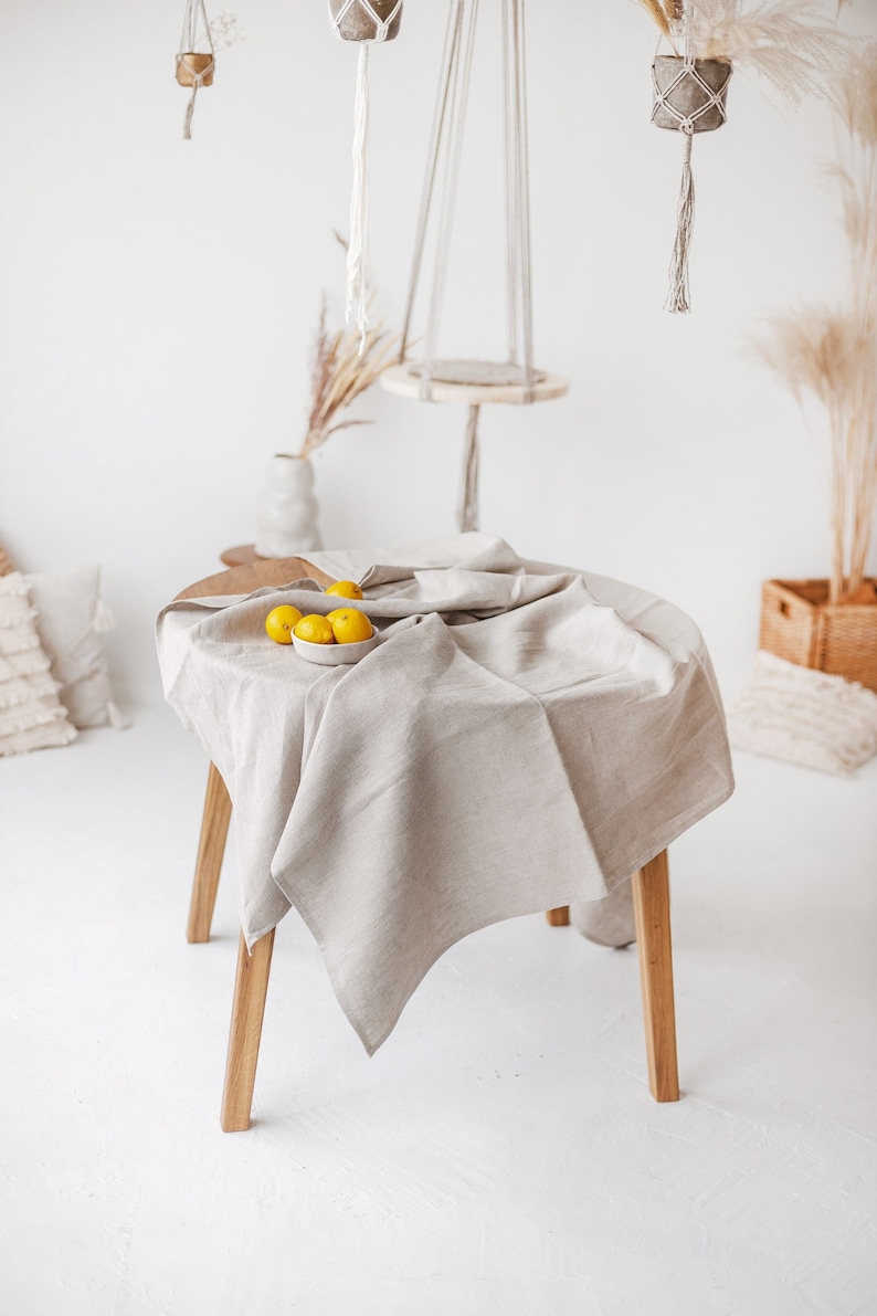 Natural linen wedding tablecloth. Round, oval holiday, Thanksgiving table cloth. Boho, vegan dining grey tablecloth. Various color, sizes image 1