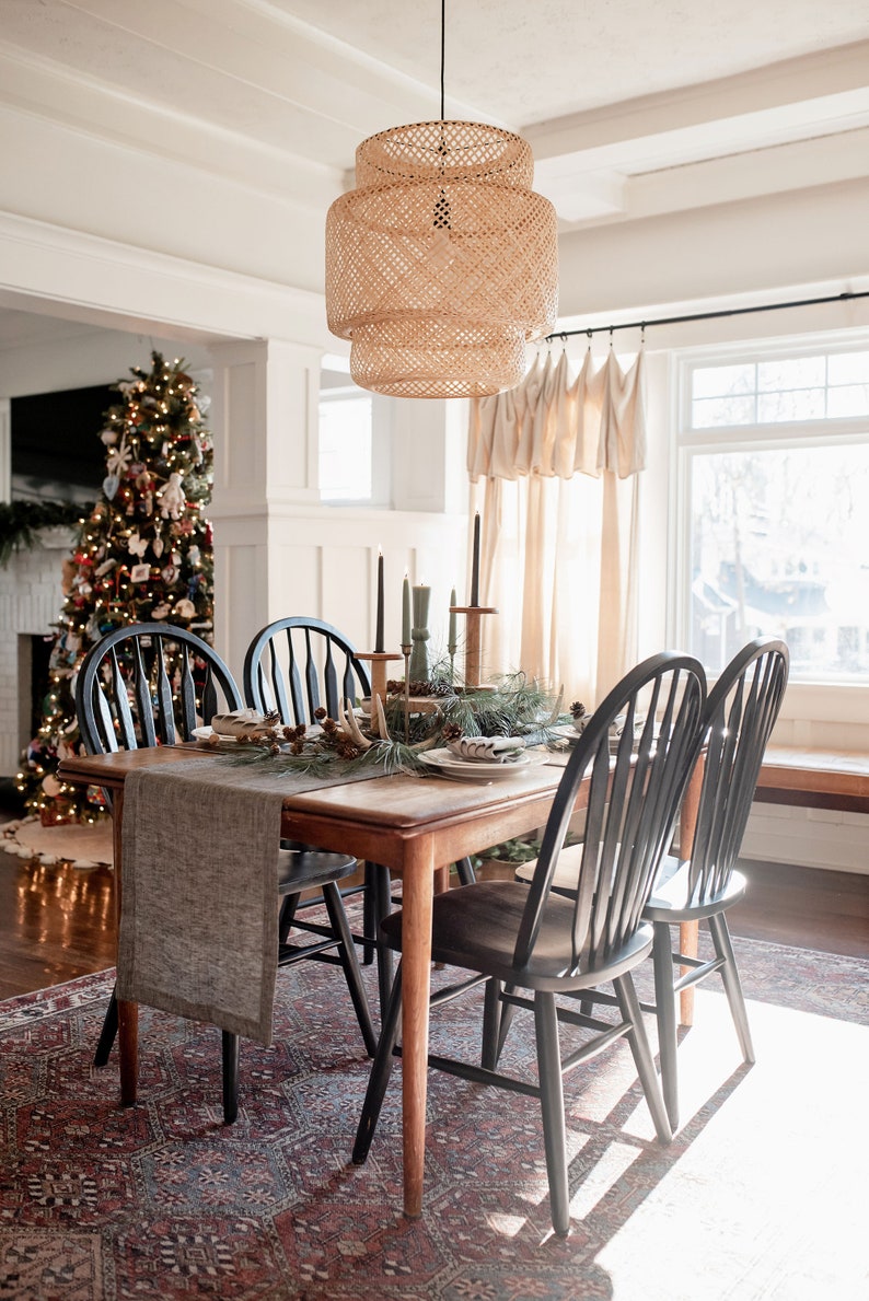 Modern black table runner for Christmas, Thanksgiving day. Natural linen long table runner for rustic or fall holiday, wedding, farmhouse image 4