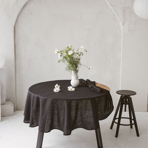 Black linen tablecloth for modern wedding, farmhouse, holiday. Natural linen round, square, rectangle table cloth for new home table decor image 8