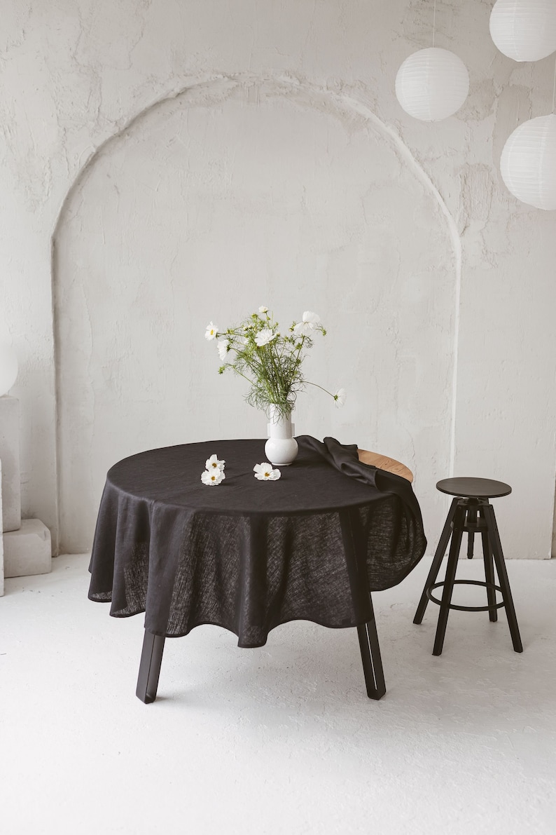 Black linen tablecloth for modern wedding, farmhouse, holiday. Natural linen round, square, rectangle table cloth for new home table decor image 8