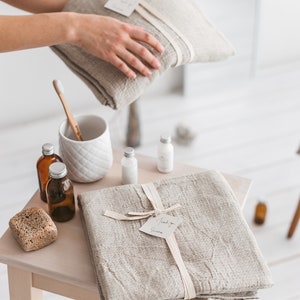 Ensemble de serviettes de bain gaufrées en lin naturel pour les mains, le visage, la plage et les voyages. Serviette pour cadeau de nouvelle maison. Léger, absorbant rapidement, sèche. Différentes tailles 1 Bath Sheet