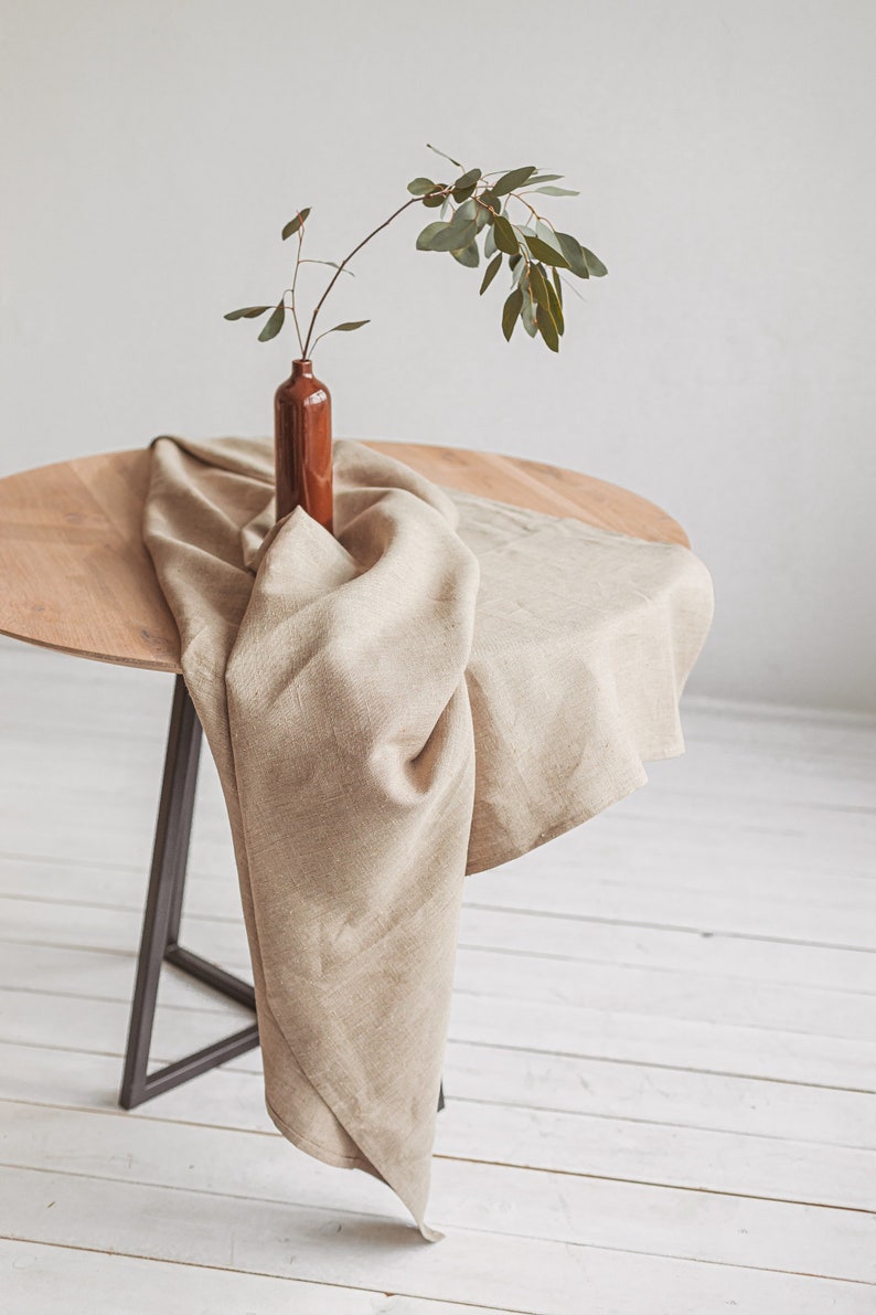 Natural linen wedding tablecloth. Round, oval holiday, Thanksgiving table cloth. Boho, vegan dining grey tablecloth. Various color, sizes image 8