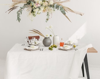 Weiße Leinen Tischdecke für Hochzeit, Weihnachten, Urlaub. Quadratische, rechteckige Esstischdecke zum Erntedankfest. Verschiedene Farben, Größen