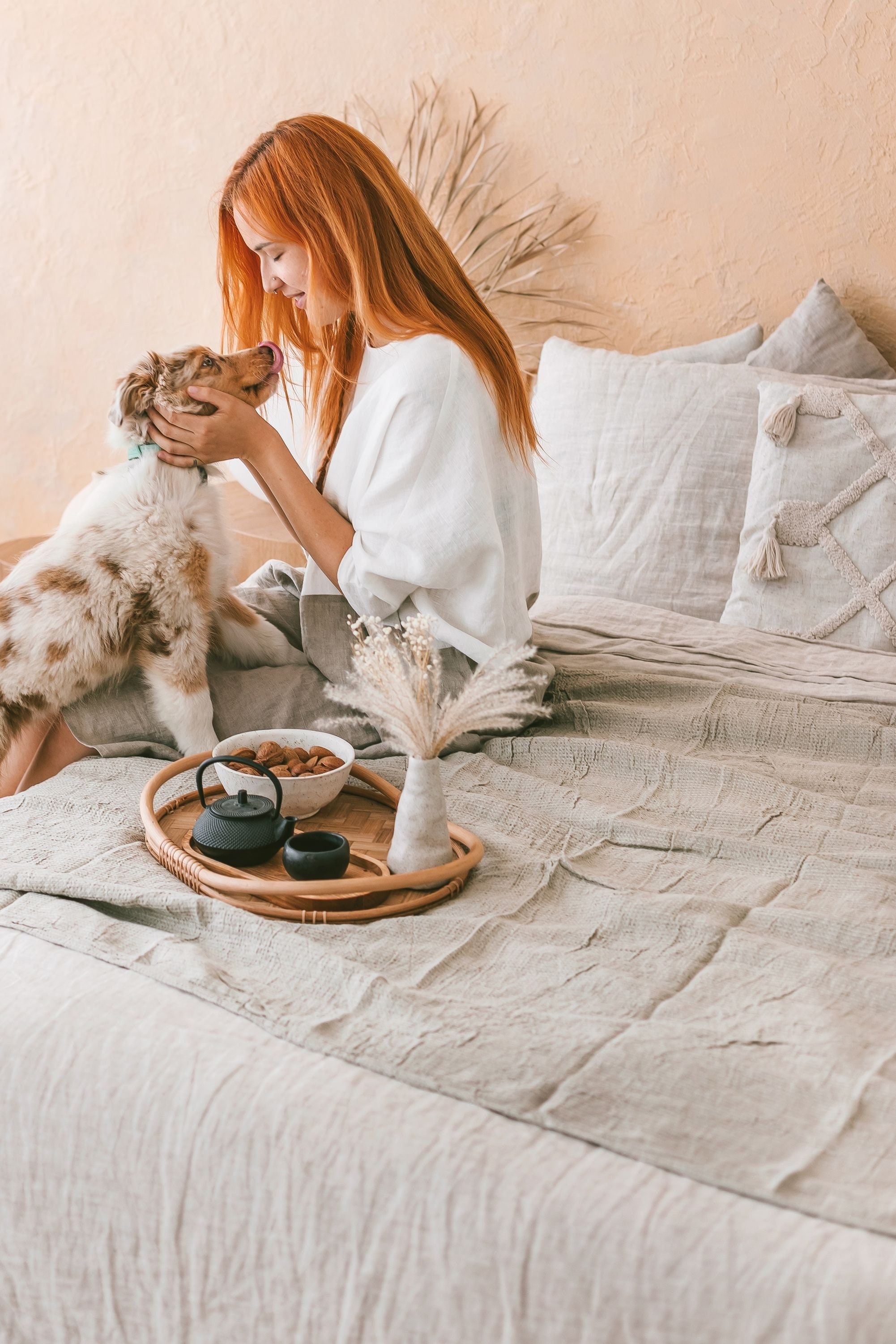 Couverture Gaufre en Lin Naturel. Boho Jeter Une Couverture Pour La Chambre à Coucher. Lit Couvre-Li