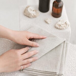 Waffle linen reusable face towel set. Open weave eco friendly, organic makeup remover cloths. Natural washcloth, quick absorbent, dry image 12