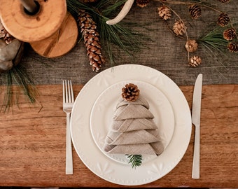 Winter Pine Tree Napkins Set Of 6 - 18x18 Inch Cotton Dinner Cloth Napkins With Deer Print - View #7