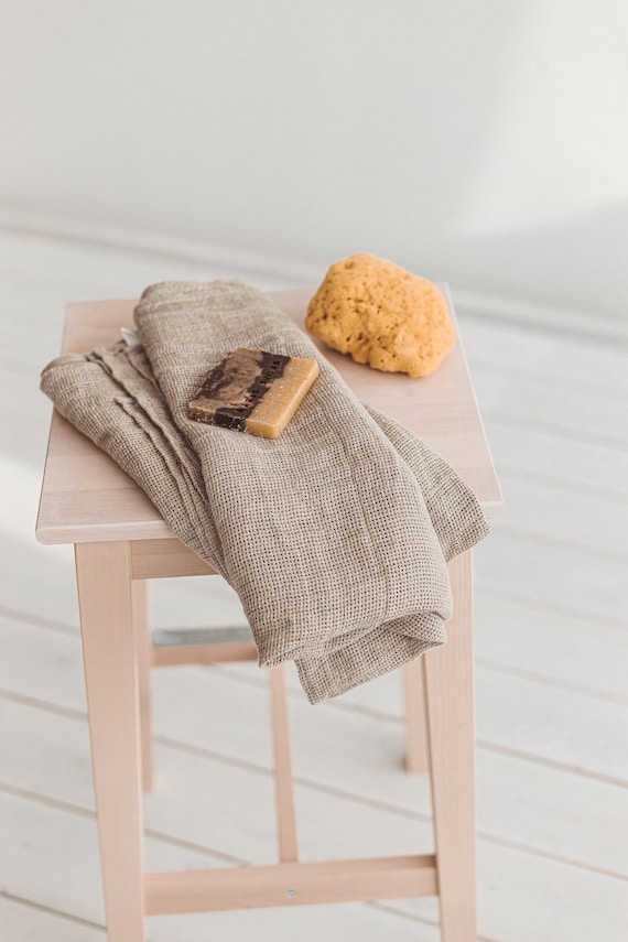 Natural Linen Waffle Bath Towel for Sauna, Gym. Organic Open Weave