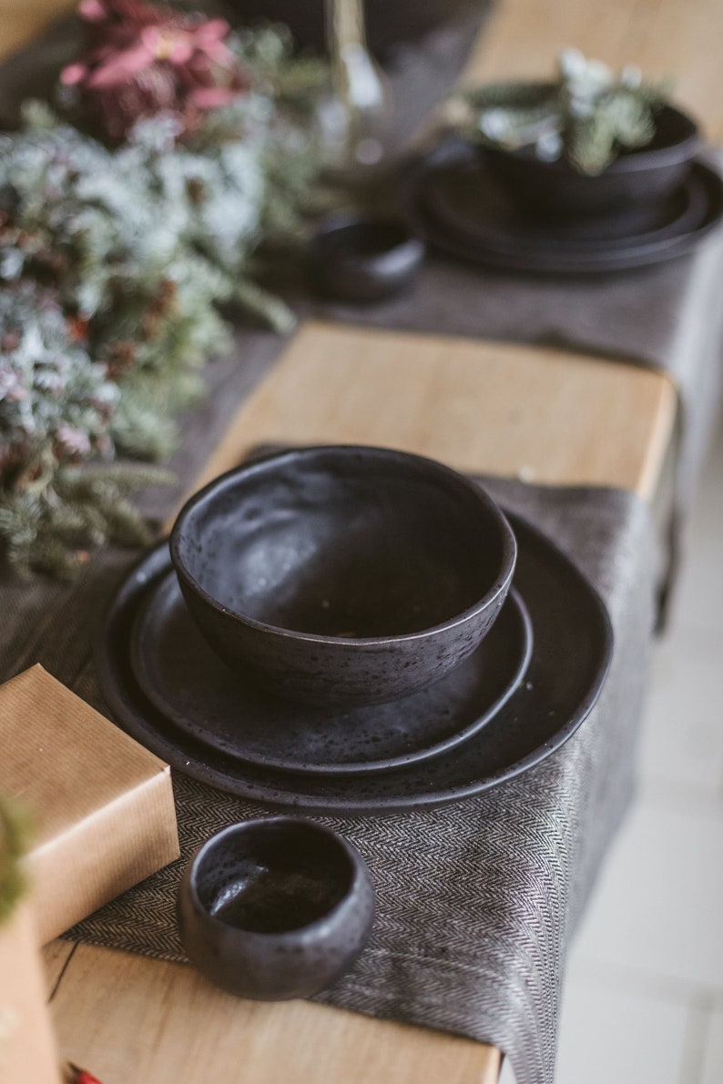 Black Linen Holiday Placemats for Christmas Wedding Etsy UK