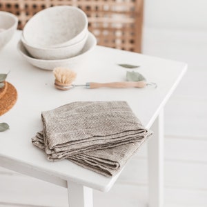 Set of natural linen waffle tea towels for kitchen. Organic open weave linen dish cloths for farmhouse. Soft hand towels as new home gift image 2