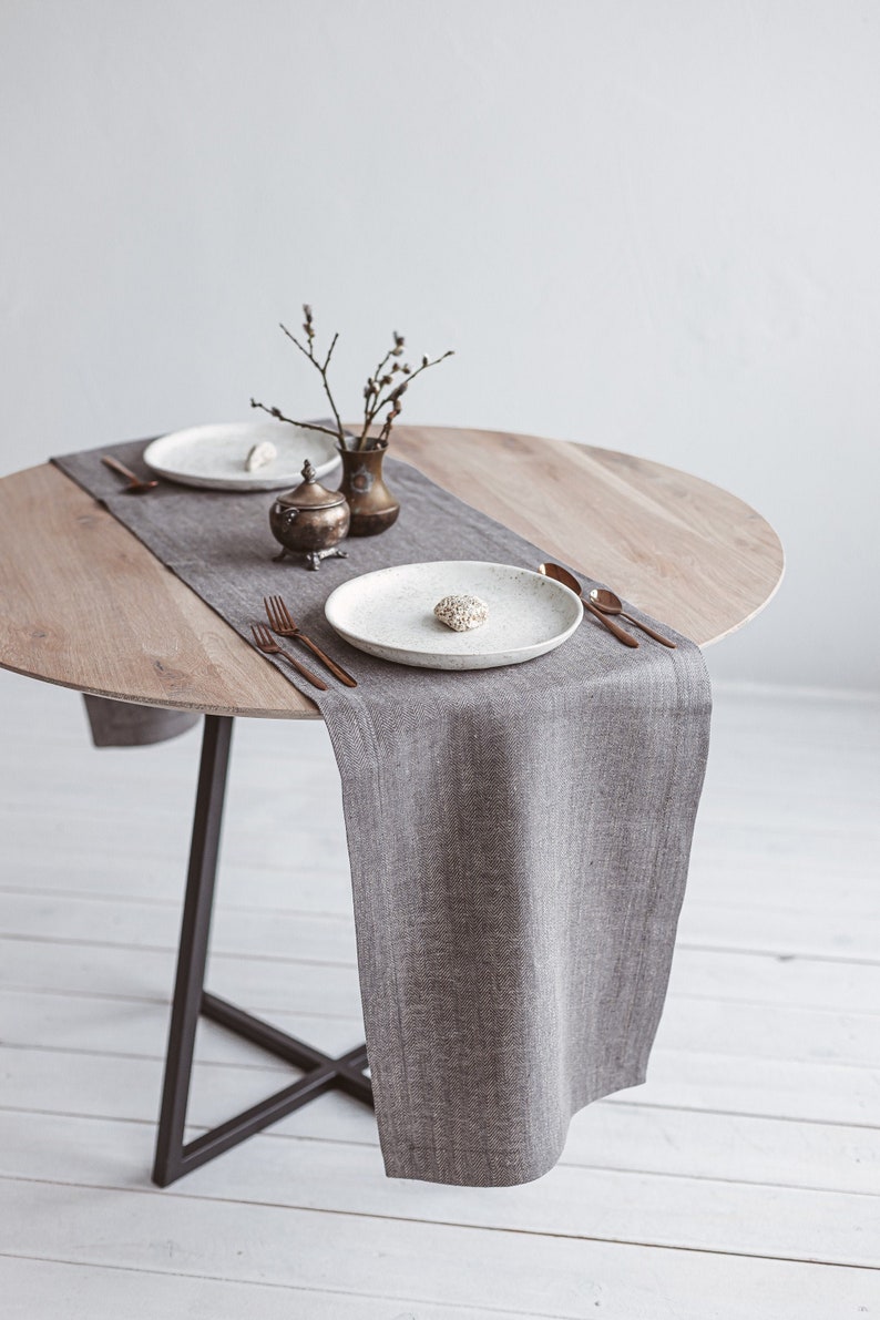 Modern Grey Linen Table Runner for Wedding Holiday Dining Etsy