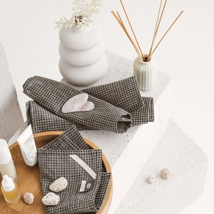 Waffle linen reusable face towel set. Open weave eco friendly, organic makeup remover cloths. Natural washcloth, quick absorbent, dry image 10