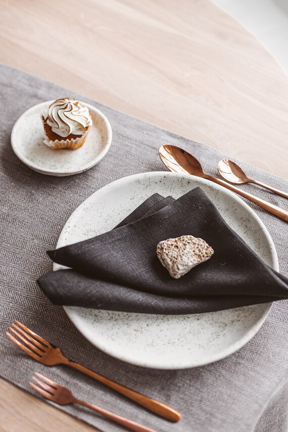 Dark Brown Linen Napkins for Christmas Dinner Table. Farmhouse