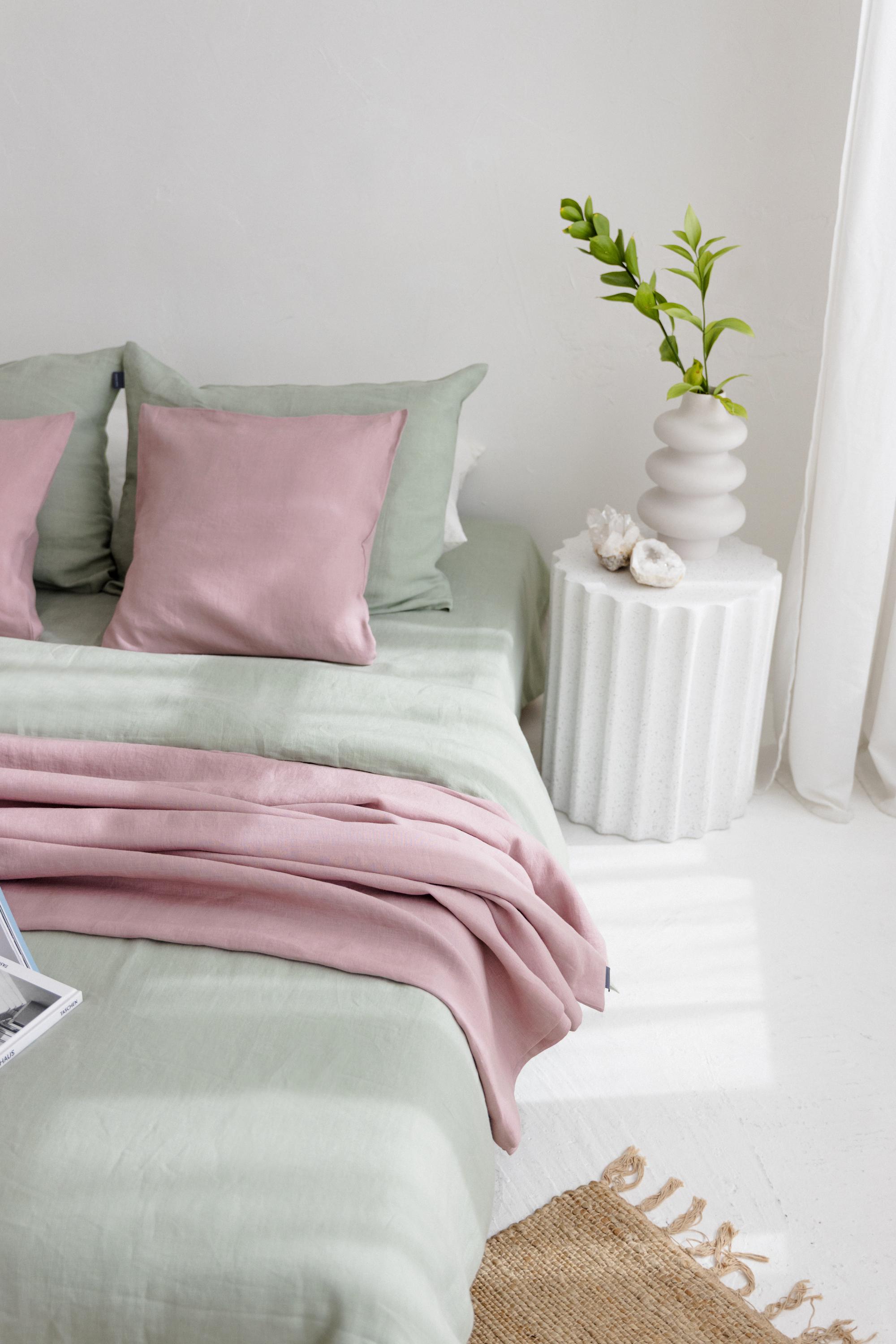 Pink Linen Simple Pink Natural Linen Sheet Set 4P (fitted, Flat, 2 Pillowcases), 3P ...