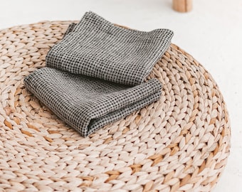 Black waffle linen towel set: bath, hand, face, fingertip. Natural, eco friendly cloths. Quick dry travel, sports, yoga, gym towels