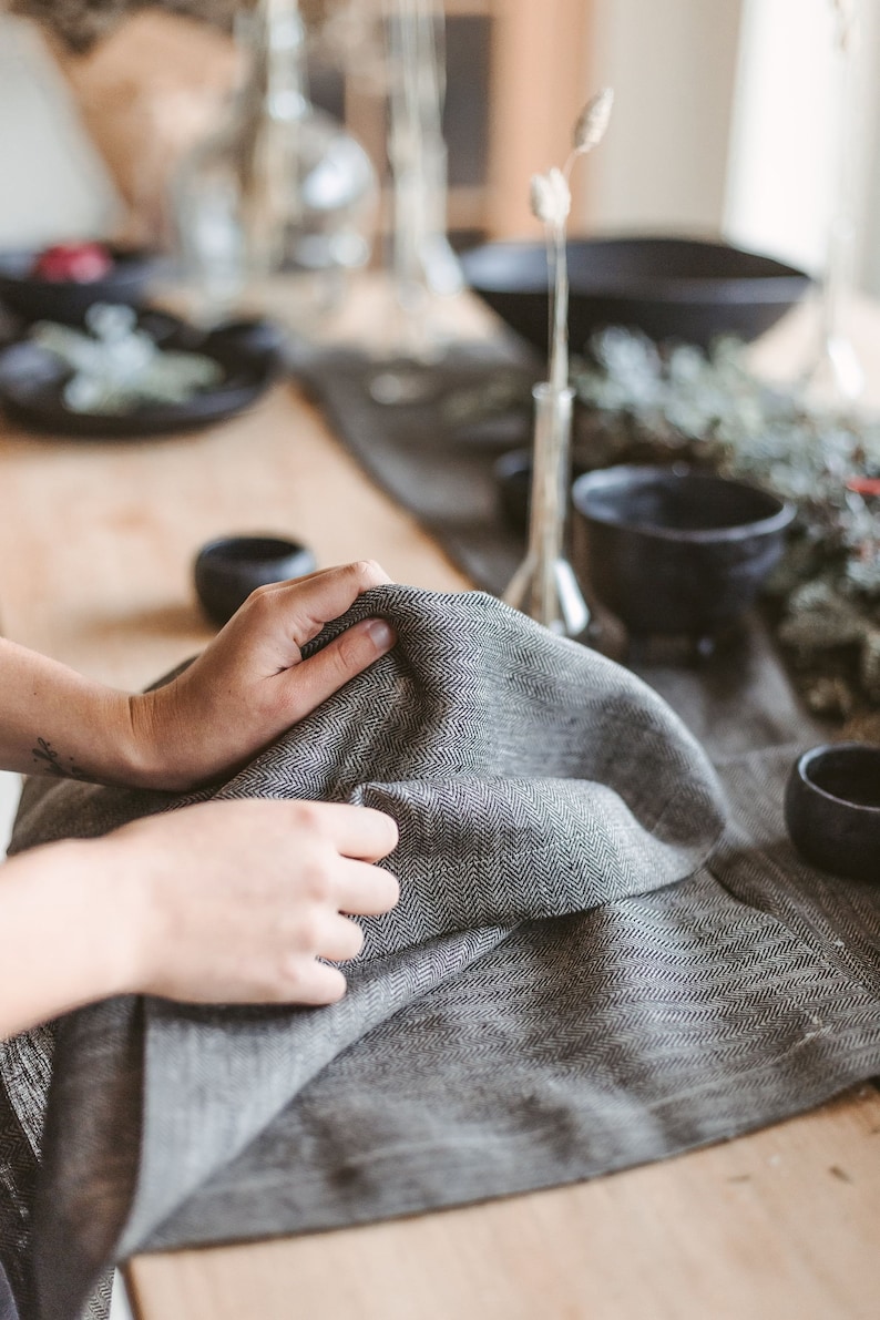 Black Linen Holiday Placemats for Christmas Wedding Etsy UK