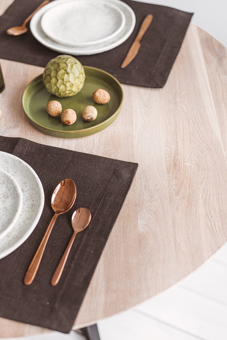 Dark Brown Linen Placemats Set for Dinner Table. Rustic Etsy