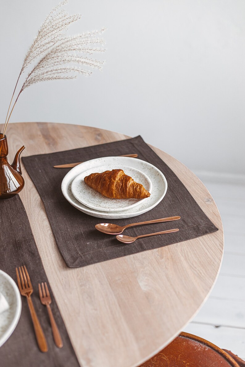 Dark Brown Linen Placemats Set for Dinner Table. Rustic Etsy