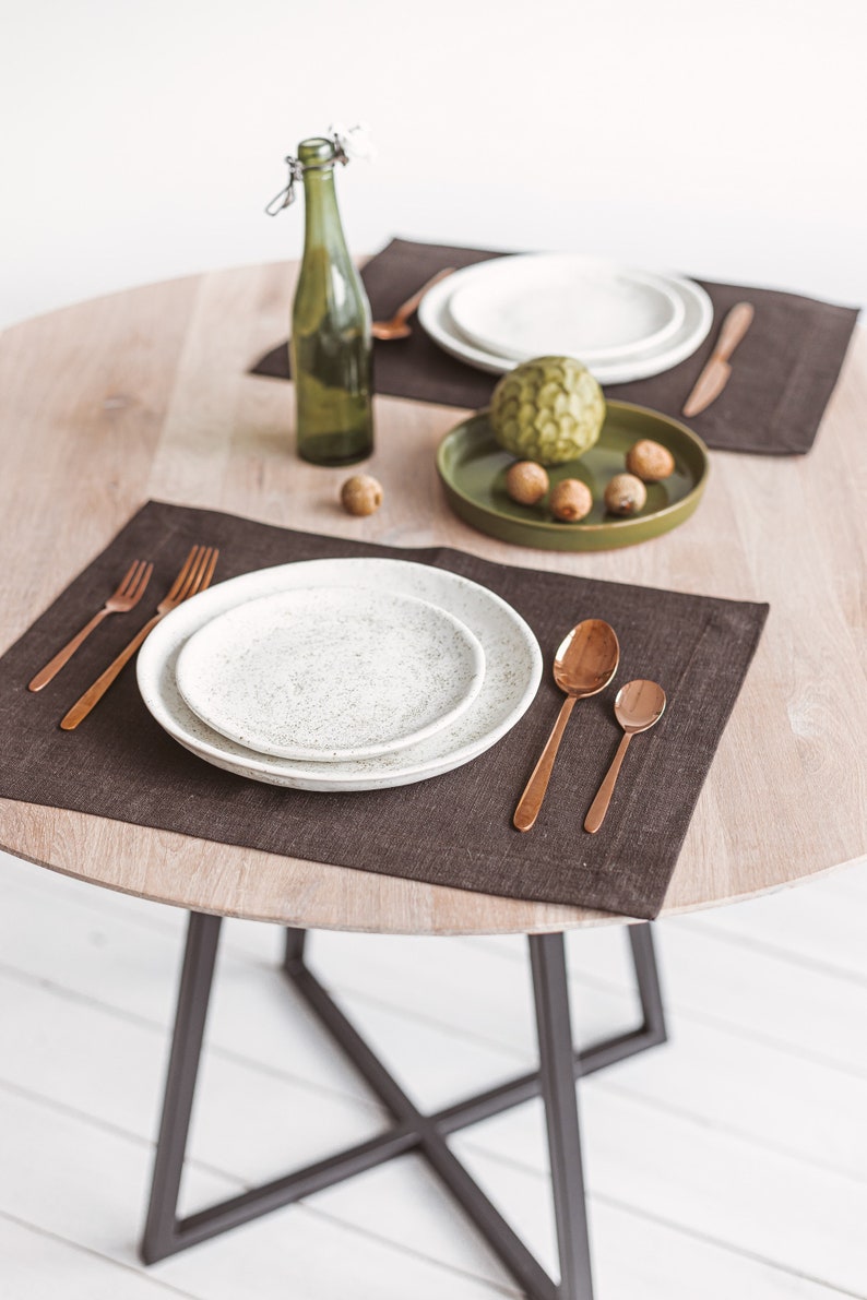 Dark Brown Linen Placemats Set for Dinner Table. Rustic Etsy