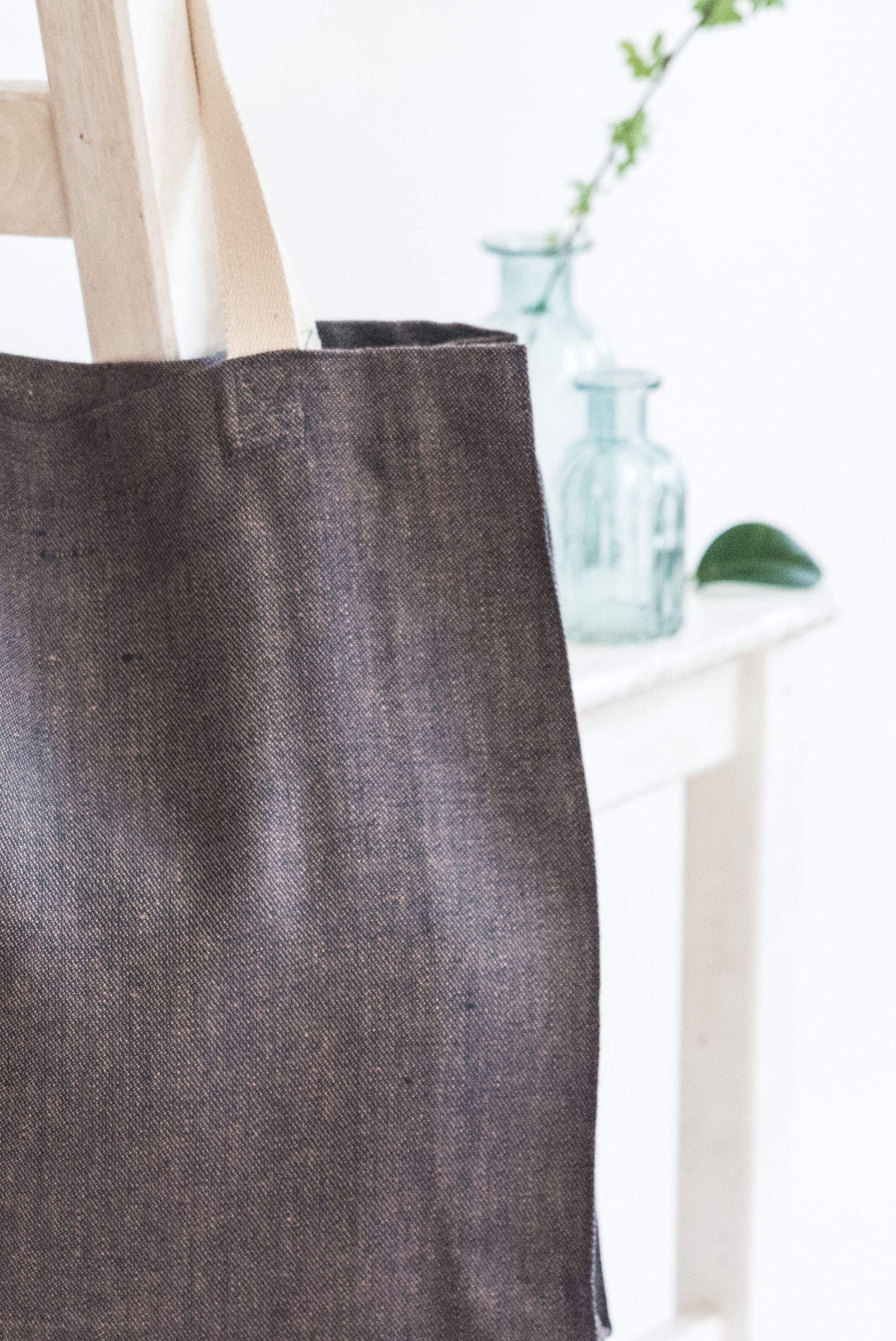 Large Linen Tote Bag With Zipper. Denim Brown Reusable Market Etsy