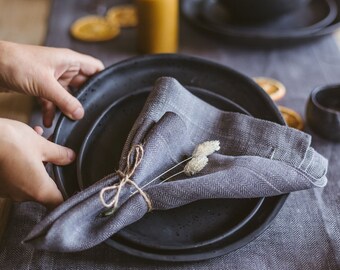 Grey linen Christmas cloth napkins. Natural linen napkin cloths for holiday, wedding, housewarming gift. Set of 2, 4, 6. Various color