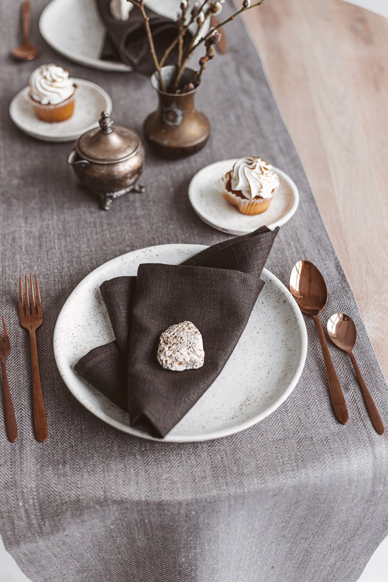 Dark Brown Linen Napkins. Thick Linen Cloth Dinner Napkins for Etsy